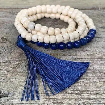 108 Bead Mala Meditation Necklace with Navy Blue Tassel - My Store