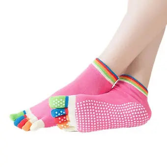 Yoga Pilates Grip Socks Small/Medium Hot Pink with Multi-Color Toes - My Store