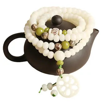 Flower Design 108 Natural White Bodhi Root Beads Necklace/Bracelet - My Store