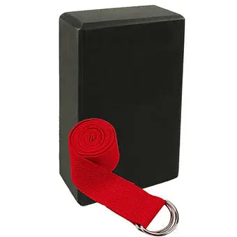 Black Yoga Block and Red Yoga Strap - My Store