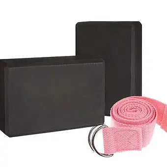 Black Yoga Blocks Set of 2 and Pink Yoga Strap - My Store