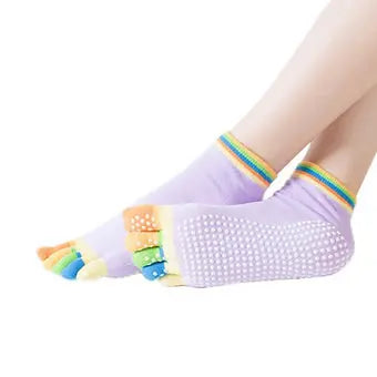 Yoga Pilates Grip Socks Small/Medium Lavender with Multi-Color Toes - My Store