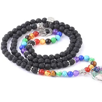 Healing Natural Lava Stone Bracelet / 108 Mala Necklace Black - My Store