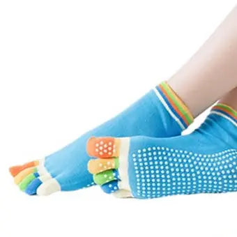 Yoga Pilates Grip Socks Small/Medium Blue with Multi-Color Toes - My Store