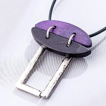 Vintage Wooden Unusual Necklace Purple/Black - My Store