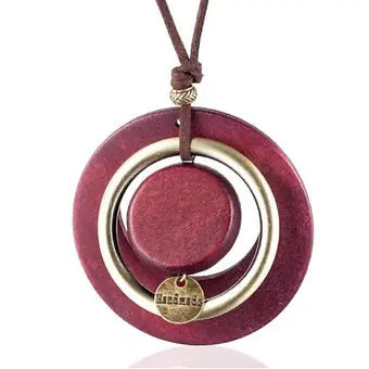 Bohemian Designer Necklace Wood Pendant Fuchsia - My Store