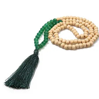 108 Bead Wooden Mala Necklace with Long GreenTassel - My Store